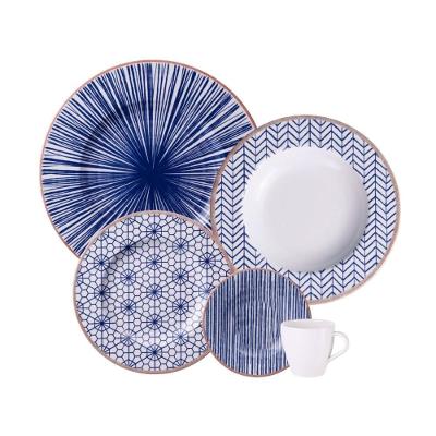 Aparelho de Jantar Abstratta 30 Peças Porcelana Decorada Estilo Japandi Azul Tramontina