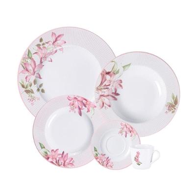 Aparelho de Jantar Poème 20 Peças Porcelana Decorada Floral Branco Tramontina