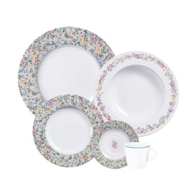 Aparelho de Jantar Dalina 30 Peças Porcelana Decorada Floral para Uso Diário Branco Tramontina