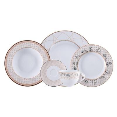 Aparelho de Jantar Solaris 30 Peças Porcelana Decorado para Uso Diário Branco