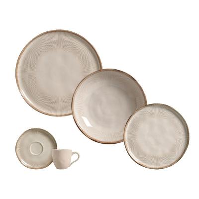 Aparelho de Jantar Bio Raio 30 Peças Cerâmica Estampado para Uso Diário Off White Porto Brasil