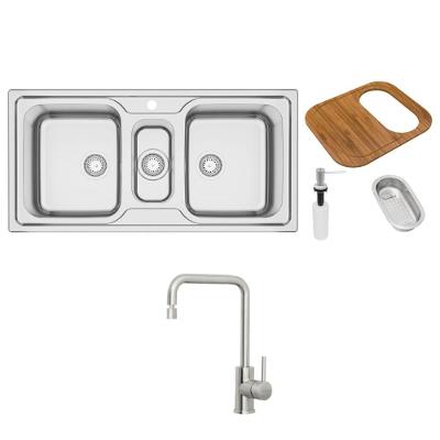 Cuba de Sobrepor Marea 2.5c 34 Retangular Aço Inox Acetinado com Misturador Prata Tramontina 100CM