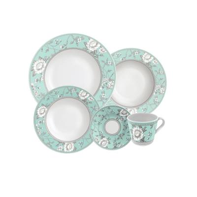 Aparelho de Jantar Helen 20 Peças Porcelana Decorada Floral Verde Tramontina