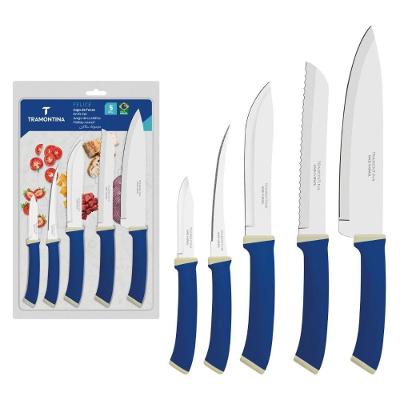Jogo de Facas Felice Aço Inox e Polipropileno Azul 5 Peças Cozinha Tramontina