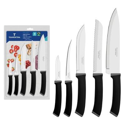 Jogo de Facas Felice Corte Eficiente Aço Inox e Polipropileno Preto 5 Peças Tramontina