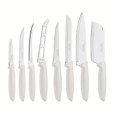 Jogo de Facas Plenus em Aço Inox com Cabos Off White para Cozinha 8 Peças Tramontina
