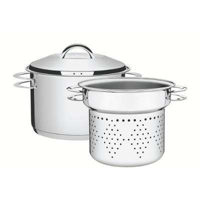 Jogo Cozi-pasta Tramontina Solar em Aço Inox Fundo Triplo com Alças 2 Peças 24CM 80L