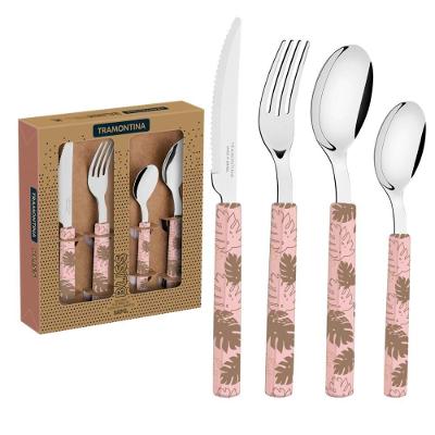 Faqueiro Bliss 16 Peças Aço Inox Polipropileno Colorido Rosa Tramontina