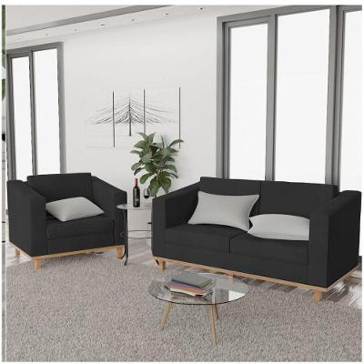 Kit Sofá 2 Lugares e Poltrona Europa Suede Preto