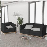 Kit Sofá 2 Lugares e Poltrona Europa Suede Preto - 1