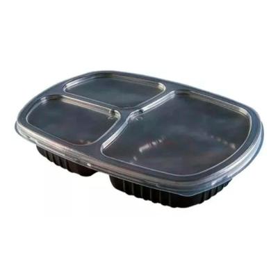 Embalagem para Alimentos G330 3 Divisórias Polietileno Resistente para Micro-ondas e Freezer Preta