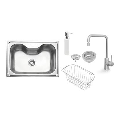 Cuba de Sobrepor Morgana Retangular Aço Inox Acetinado com Misturador Prata Tramontina