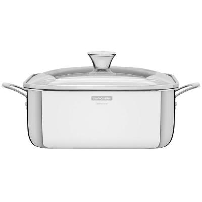 Caçarola Grano Quadrada Aço Inox com Revestimento em Alumínio 7,3L Tampa de Vidro Tramontina