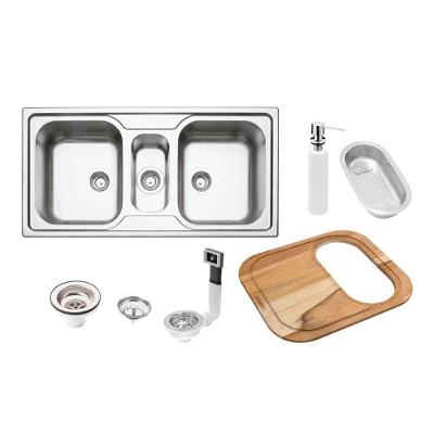 Cuba Marea 2.5c 34 Retangular Sobrepor Aço Inox Acetinado com Válvula Tábua e Cesto Tramontina 100CM