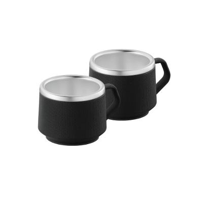 Xícara para Café Chá e Café com Revestimento em ABS Preto 2 Peças 80ML Aço Inox Empilhável