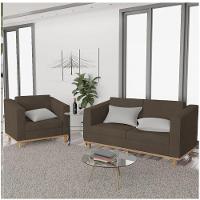 Kit Sofá 2 Lugares e Poltrona Europa Suede Marrom - 6