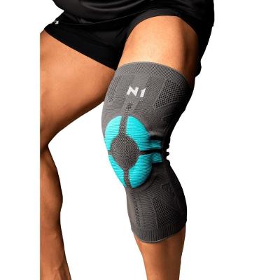 Joelheira Esportiva PRO com Compressão e Almofada de Silicone Cinza com Azul Turquesa N1 Sport