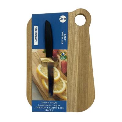 Kit Tábua e Faca Plenus para Legumes em Madeira Tauari Acabamento Lixado Cozinha Amadeirado