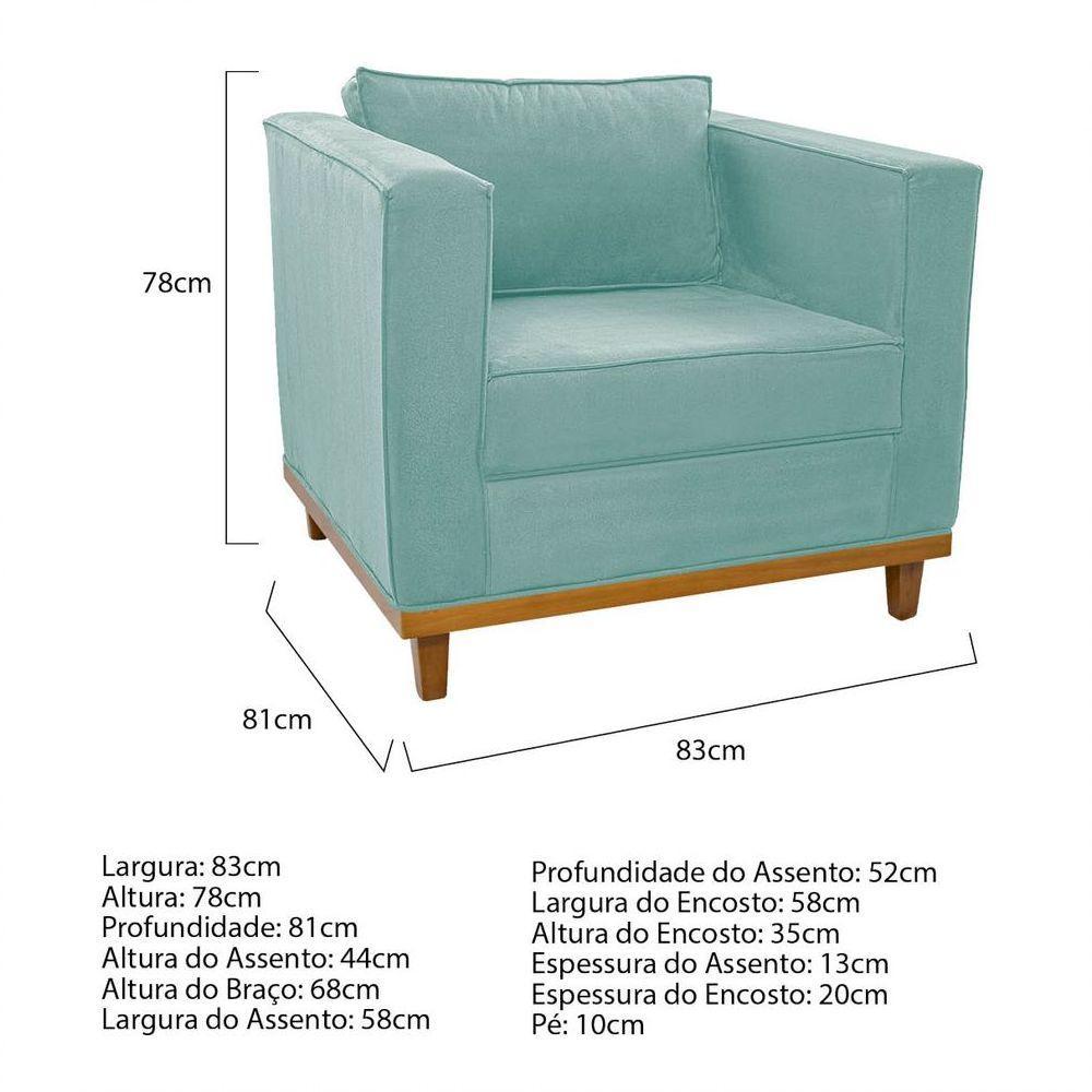 Kit Sofá 2 Lugares e Poltrona Europa Suede Azul Tiffany - 4