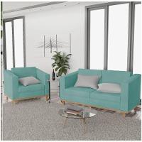 Kit Sofá 2 Lugares e Poltrona Europa Suede Azul Tiffany - 6