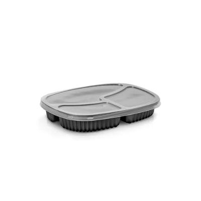 Pote para Refeição G355 com 3 Divisórias Polipropileno Micro-ondas Freezer Alimentos Preto
