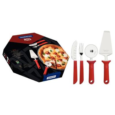 Kit Pizza 25099722 para Servir Aço Inox e Polipropileno 14 Peças Vermelho Tramontina