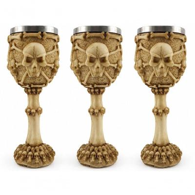 Kit Taça Cálice Caveira Medieval Rock em Aço Inox e Resina para Coquetel Cerveja 200ML Show House