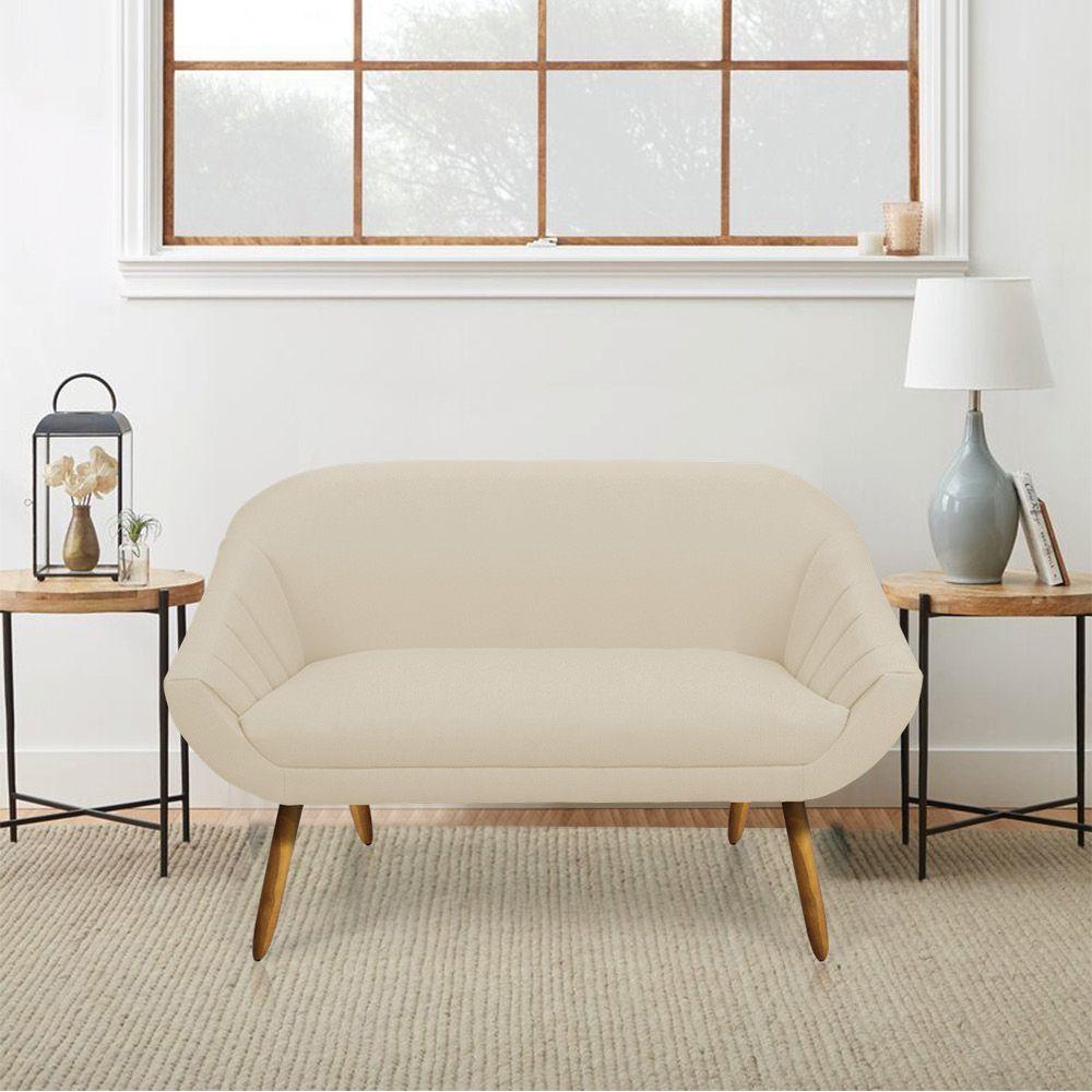 Namoradeira Giovana 02 Lugares Linho Pés Palito Castanho A19 Grosso Bege - 7