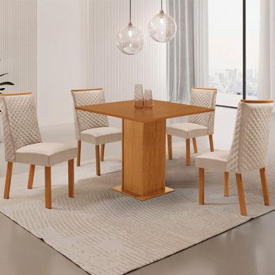 Conjunto de Jantar Loren 4 Lugares Tampo MDF com Cadeiras Yasmin Veludo Off White 90CM Moderna