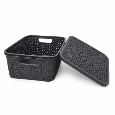 Cesto Organizador Caixa Organizadora Rattan Multiuso PP com Tampa Compacto Cinza Chumbo 4L Nitron
