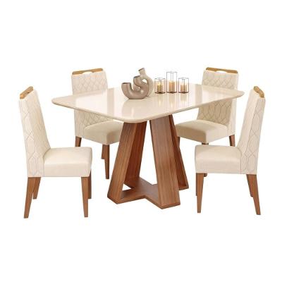 Conjunto Sala de Jantar Maria 4 Lugares Tampo em MDF com Vidro e Cadeiras Bel Amadeirado 120CM DJ