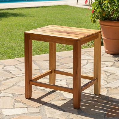 Banqueta Baixa Ripada em Madeira Maciça com Design Moderno 28CM