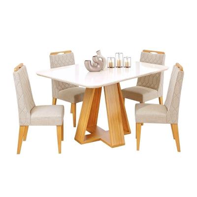 Conjunto Sala de Jantar Maria 4 Lugares Tampo em MDF com Vidro e Cadeiras Bel Amadeirado 120CM DJ