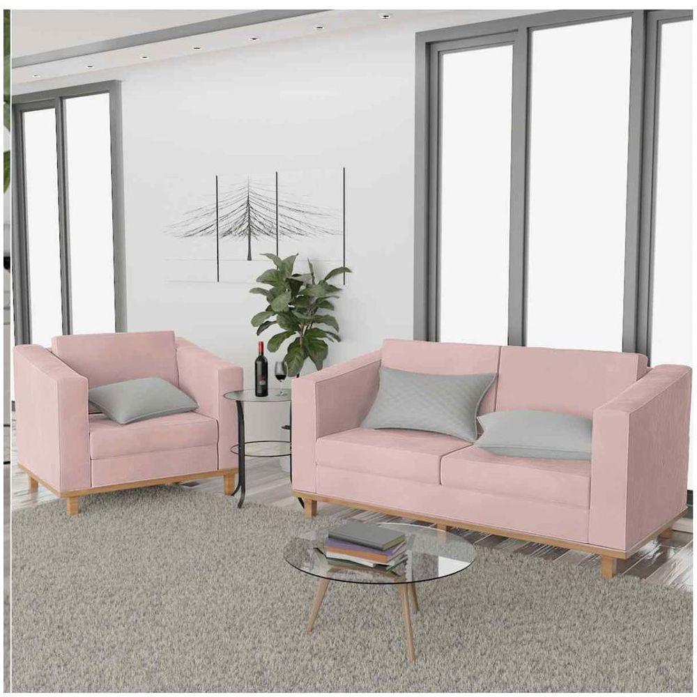 Kit Sofá 2 Lugares e Poltrona Europa Linho Rosê - 6