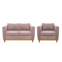Kit Sofá 2 Lugares e Poltrona Europa Linho Rosê - 1