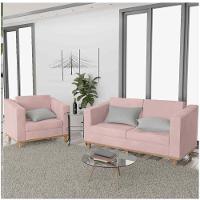 Kit Sofá 2 Lugares e Poltrona Europa Linho Rosê - 6