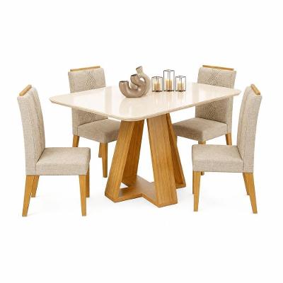 Conjunto Sala de Jantar Maria 4 Lugares Tampo em MDF com Vidro e Cadeiras Tati Amadeirado 120CM DJ