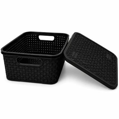 Cesto Organizador Caixa Organizadora Rattan Multiuso PP Tampa Compacto Cinza Nitron Plast 4L