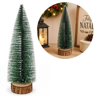 Pinheiro Decorativo Natalino Nevado com Base em Tronco Verde Bela Flor 32CM