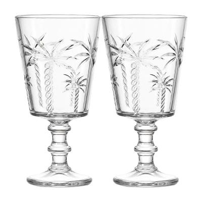 Taça Trancoso com Relevo de Coqueiros para Água e Drinks Vidro Transparente 2 Unidades Hauskraft