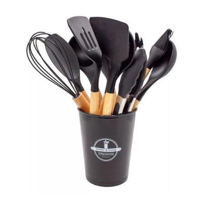 Utensílios de Cozinha Kit Colheres Silicones 12 Peças Antiaderente Livre de BPA Preto Aquilae