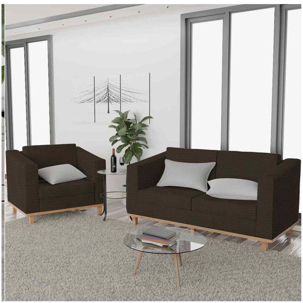 Kit Sofá 2 Lugares e Poltrona Europa Corano Marrom - 6