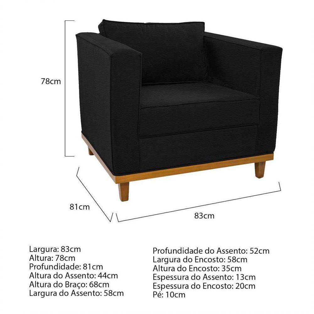 Kit Sofá 2 Lugares e Poltrona Europa Corano Preto - 4