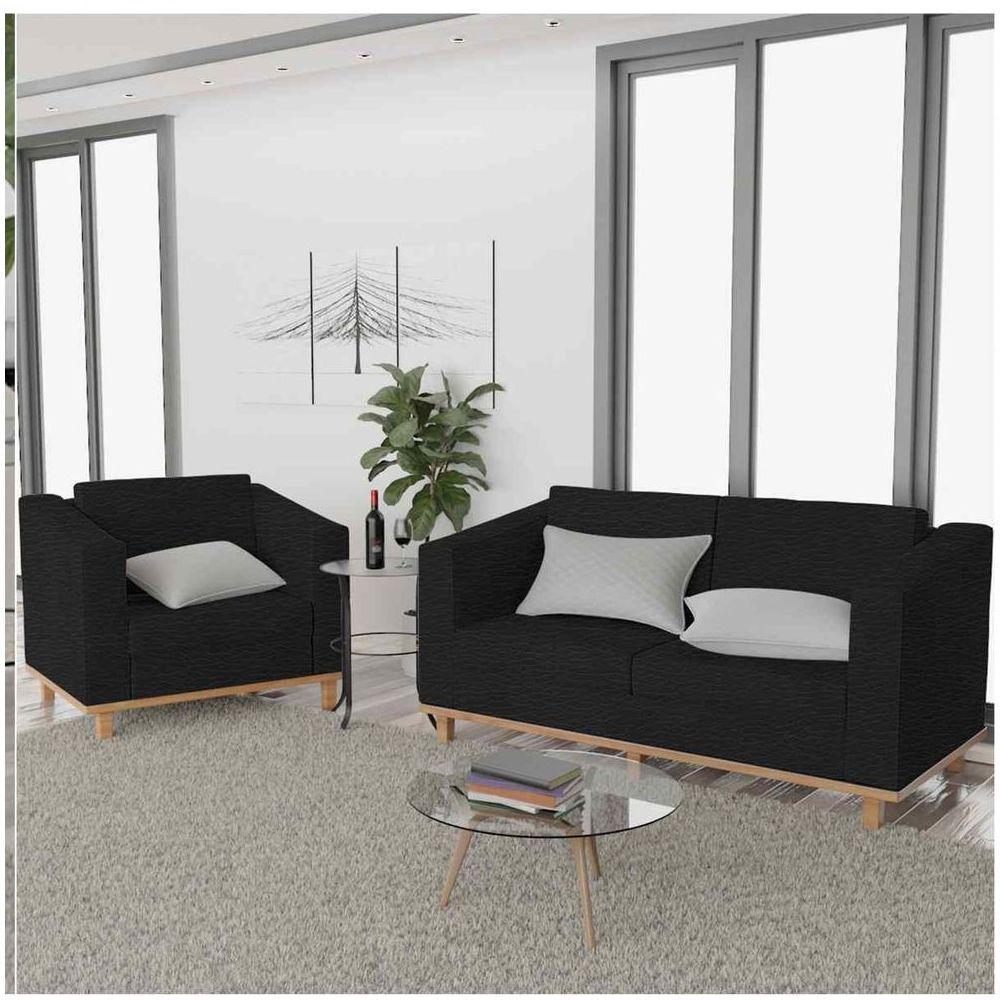 Kit Sofá 2 Lugares e Poltrona Europa Corano Preto - 6