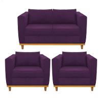 Kit Sofá 2 Lugares e 2 Poltronas Europa Suede Roxo - 1