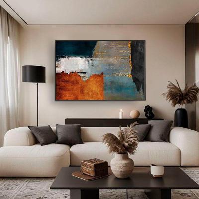 Quadro Decorativo Abstrato Laranja e Preto Retangular 50x70CM em Madeira com Fixação por Parafuso