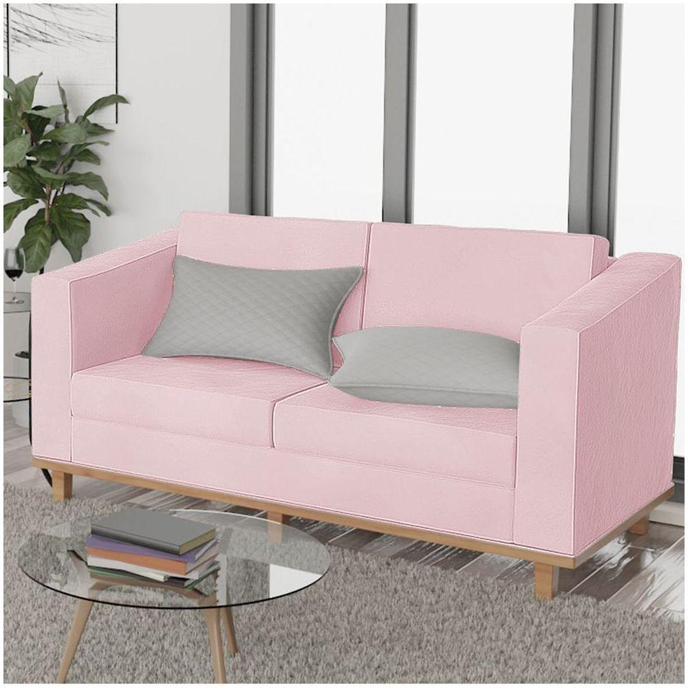 Kit Sofá 2 Lugares e 2 Poltronas Europa Suede Rosa Bebê - 6