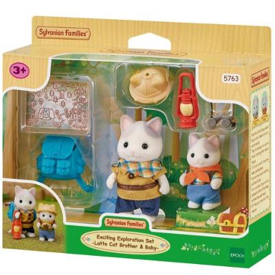Brinquedo Sylvanian Families Exploração Irmão e Bebê Gato Kit Aventura Acessórios Branco Epoch 5763