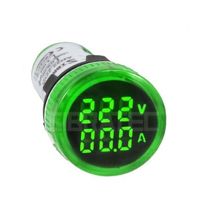 Voltímetro - Amperímetro Digital AD22 com LED 22mm 60-500VCA 0-100A IP65 Mini Transformador Sibratec