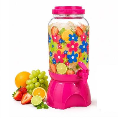 Suqueira Multiuso Florida com Torneira e Suporte 3,6L Polipropileno Portátil Rosa
